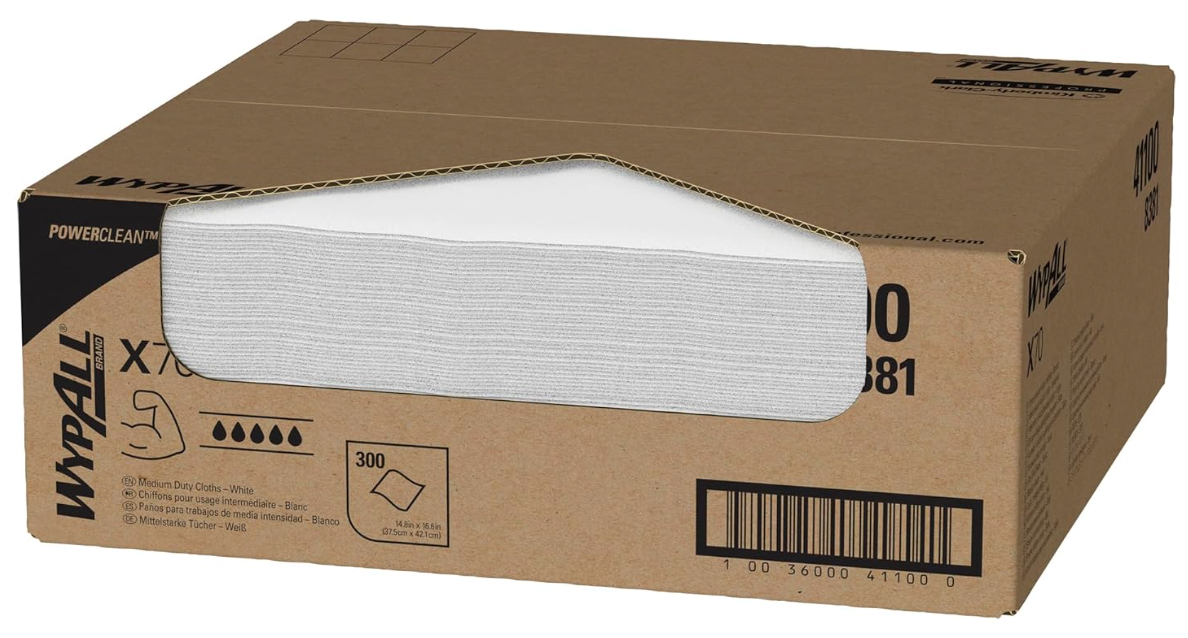 WIPES, MEDIUM DUTY,  WYPALL POWERCLEAN X70, WHITE, 300/CT THUMBNAIL
